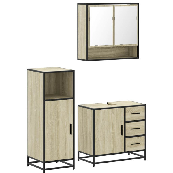 Set de muebles de baño 3 pzas madera contrachapada roble Sonoma M 2