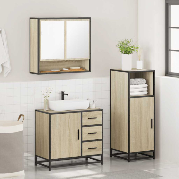 Set de muebles de baño 3 pzas madera contrachapada roble Sonoma M 4