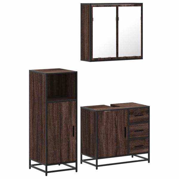 Set de muebles baño 3 pzas madera contrachapada roble marrón M 2