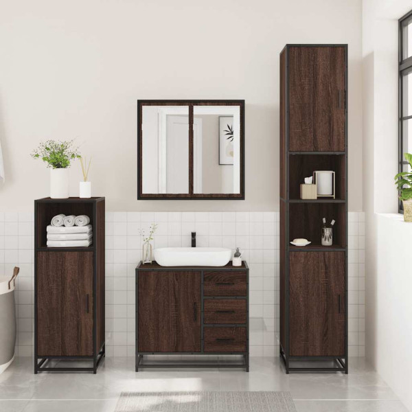 Set de muebles baño 3 pzas madera contrachapada roble marrón M 3