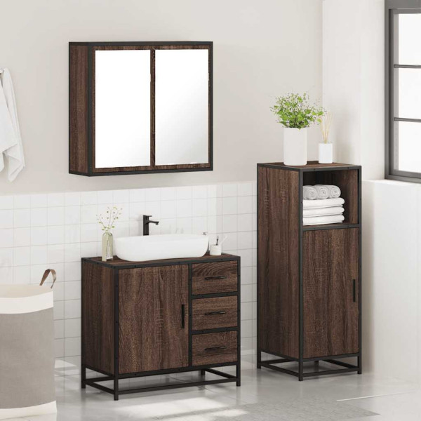 Set de muebles baño 3 pzas madera contrachapada roble marrón M 4