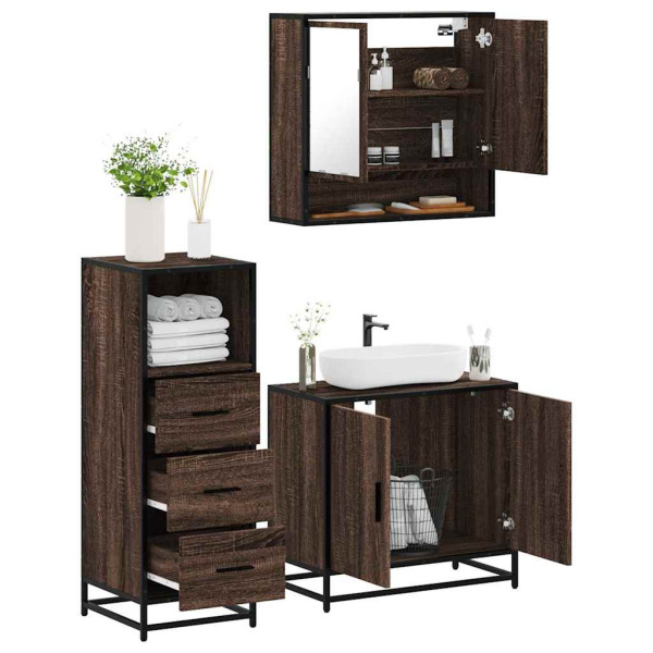 Set de muebles baño 3 pzas madera contrachapada roble marrón D