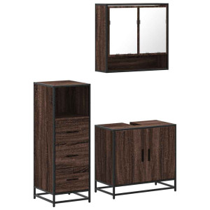 Set de muebles baño 3 pzas madera contrachapada roble marrón H