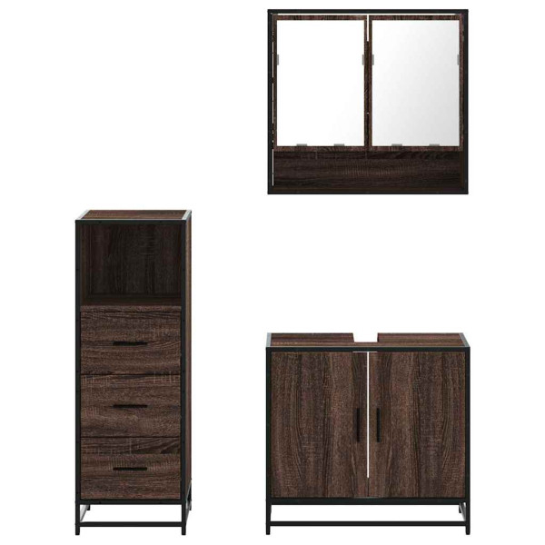 Set de muebles baño 3 pzas madera contrachapada roble marrón M 5