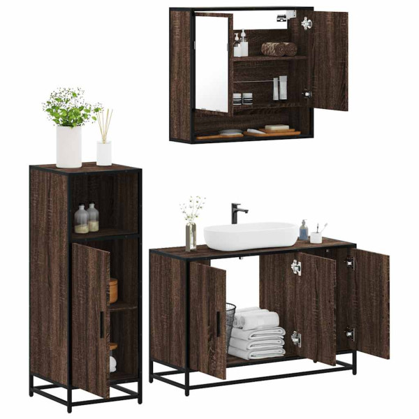 Set de muebles baño 3 pzas madera contrachapada roble marrón D