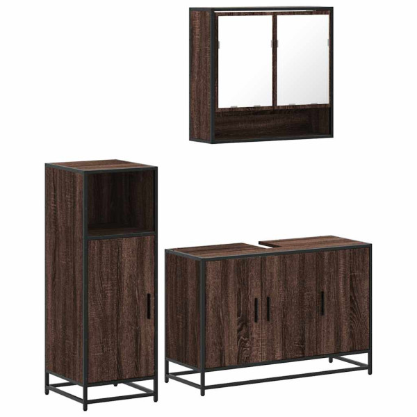 Set de muebles baño 3 pzas madera contrachapada roble marrón M 2