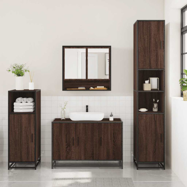 Set de muebles baño 3 pzas madera contrachapada roble marrón M 3