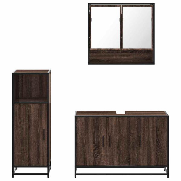 Set de muebles baño 3 pzas madera contrachapada roble marrón M 5