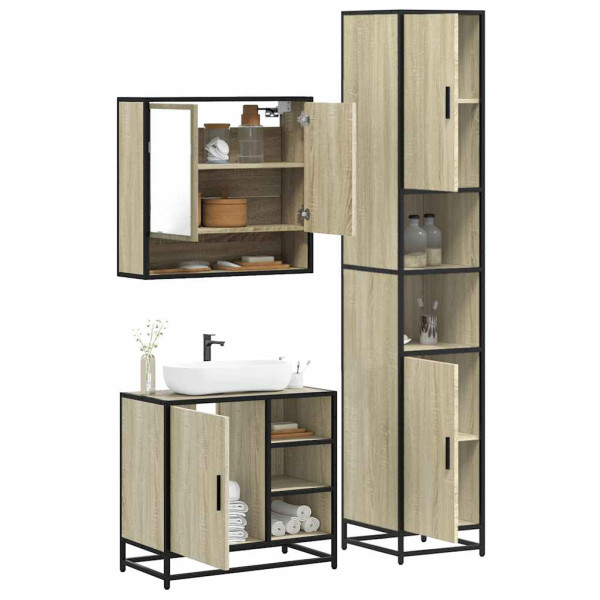 Set de muebles de baño 3 pzas madera contrachapada roble Sonoma D