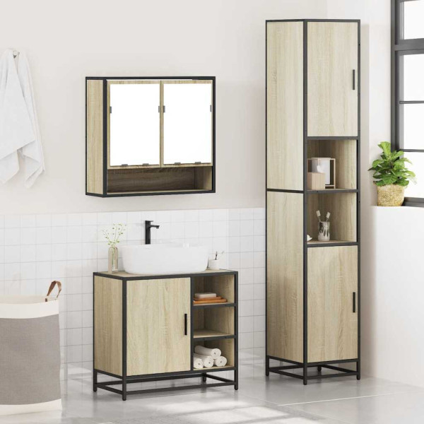 Set de muebles de baño 3 pzas madera contrachapada roble Sonoma M 4