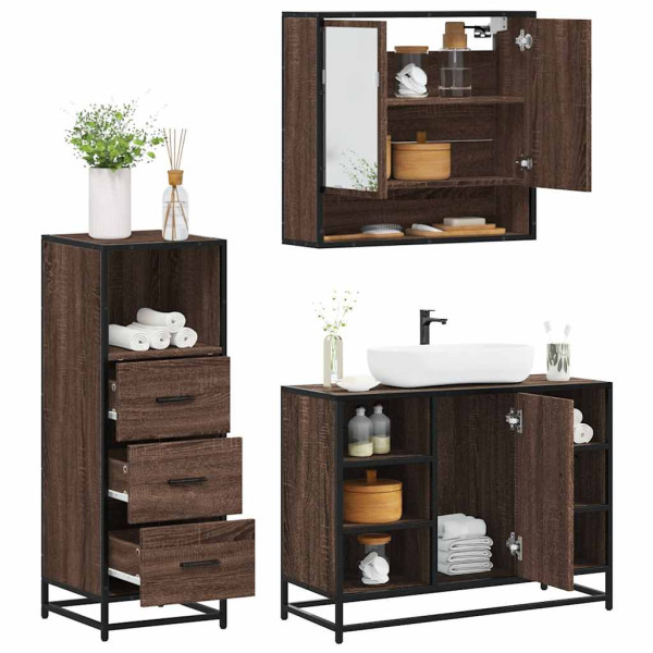 Set de muebles baño 3 pzas madera contrachapada roble marrón D