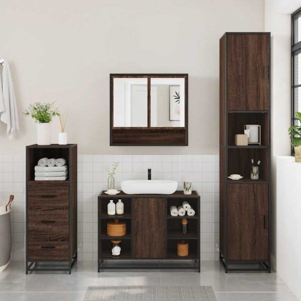 Set de muebles baño 3 pzas madera contrachapada roble marrón M 3