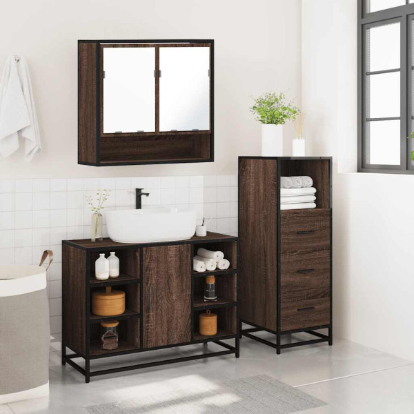 Set de muebles baño 3 pzas madera contrachapada roble marrón M 4