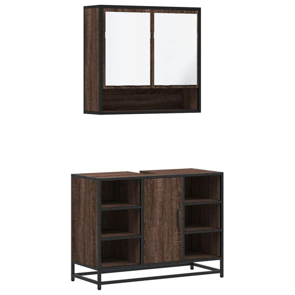 Set de muebles baño 2 pzas madera contrachapada marrón roble M 2