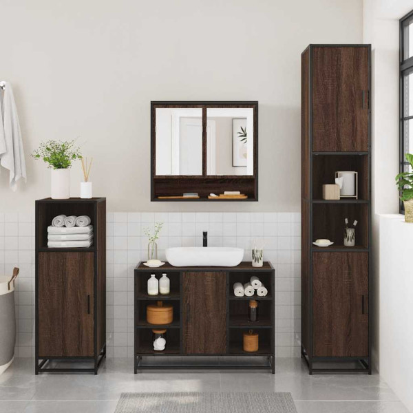 Set de muebles baño 2 pzas madera contrachapada marrón roble M 3