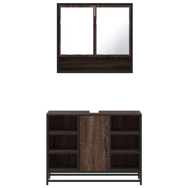 Set de muebles baño 2 pzas madera contrachapada marrón roble M 5