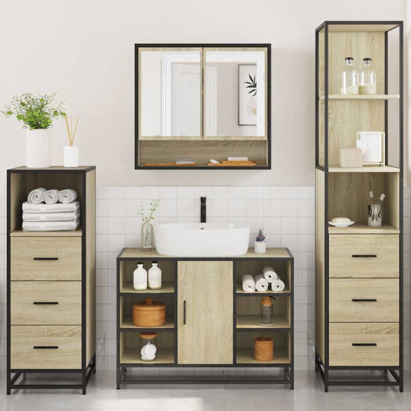 Juego de muebles de baño 4 pzas contrachapada roble sonoma M 3