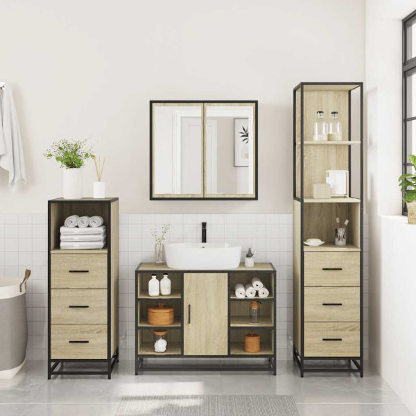 Juego de muebles de baño 4 pzas contrachapada roble sonoma M 3