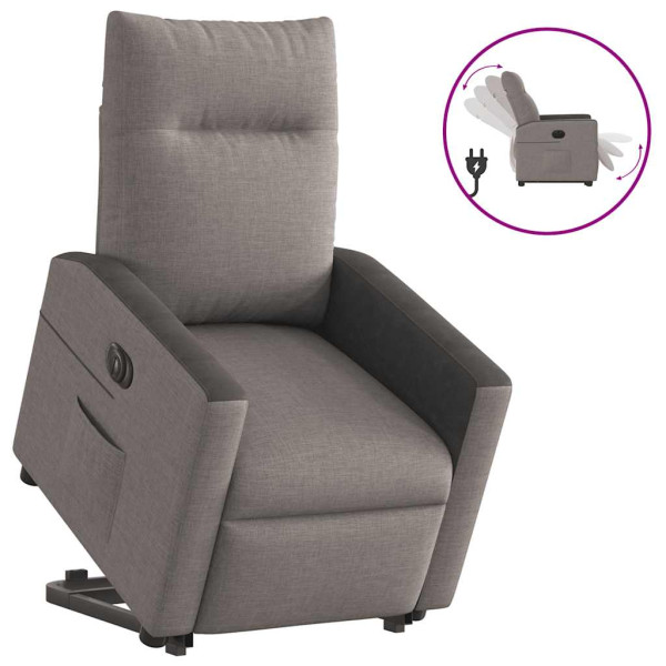 Sillón eléctrico reclinable elevable de tela gris taupe D