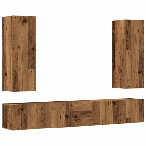 Conjunto de mueble de TV 5 piezas montado la pared madera vieja H