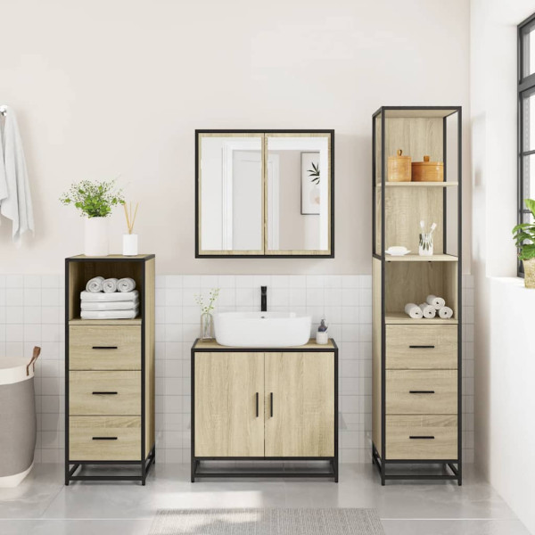 Juego de muebles de baño 4 pzas contrachapada roble sonoma M 3