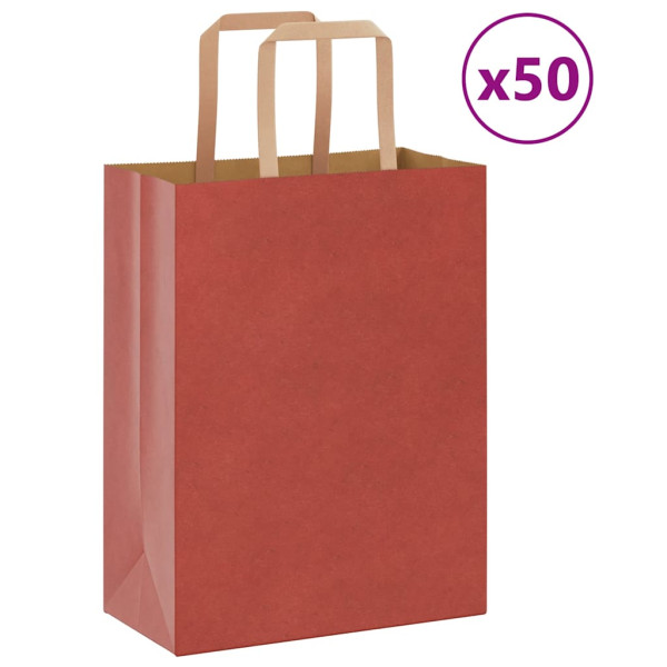 Bolsas de papel kraft con asas 50 uds rojo 21x11x28 cm D