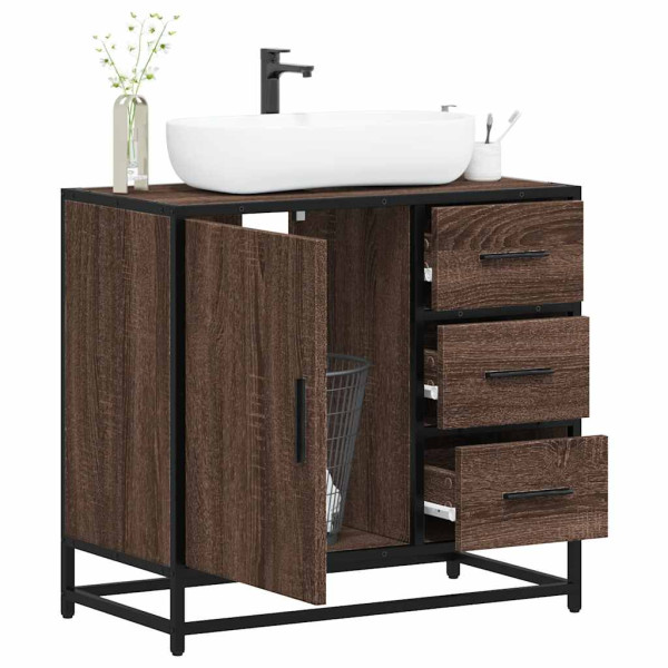 Mueble de lavabo madera de ingeniería roble marrón 65x33x60 cm D