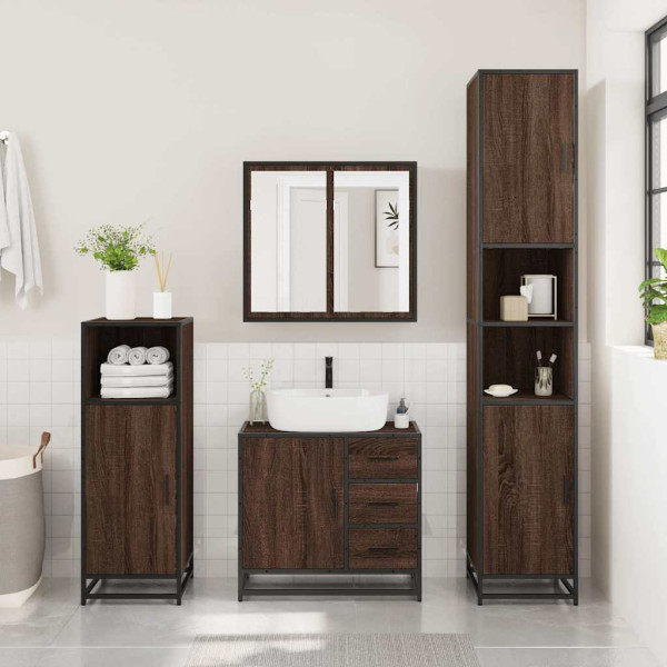 Mueble de lavabo madera de ingeniería roble marrón 65x33x60 cm M 3