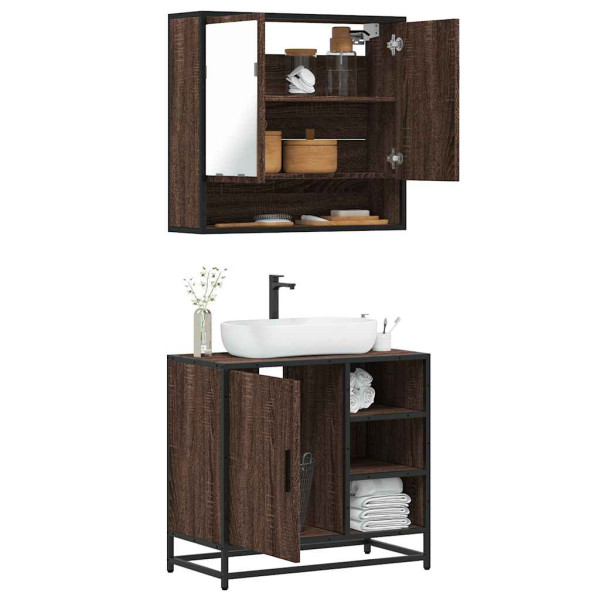 Set de muebles baño 2 pzas madera contrachapada marrón roble D
