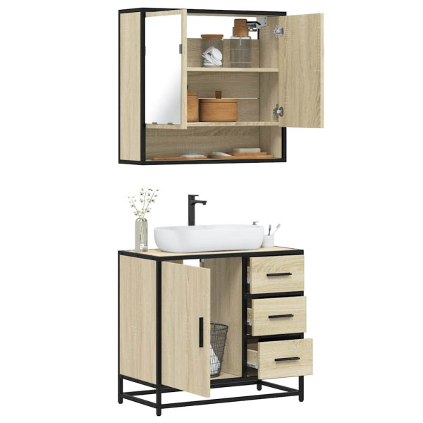 Set de muebles de baño 2 pzas madera contrachapada roble Sonoma D
