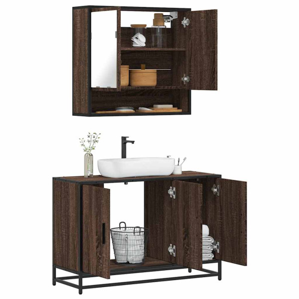 Set de muebles baño 2 pzas madera contrachapada marrón roble D