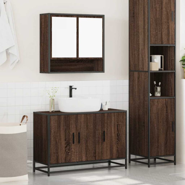Set de muebles baño 2 pzas madera contrachapada marrón roble M 3