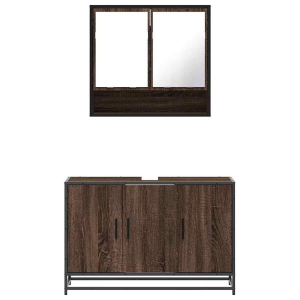 Set de muebles baño 2 pzas madera contrachapada marrón roble M 5