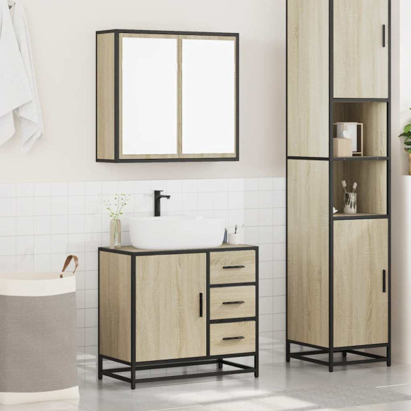 Set de muebles de baño 2 pzas madera contrachapada roble Sonoma M 3