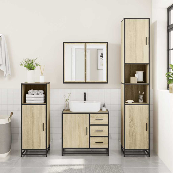 Set de muebles de baño 2 pzas madera contrachapada roble Sonoma M 4