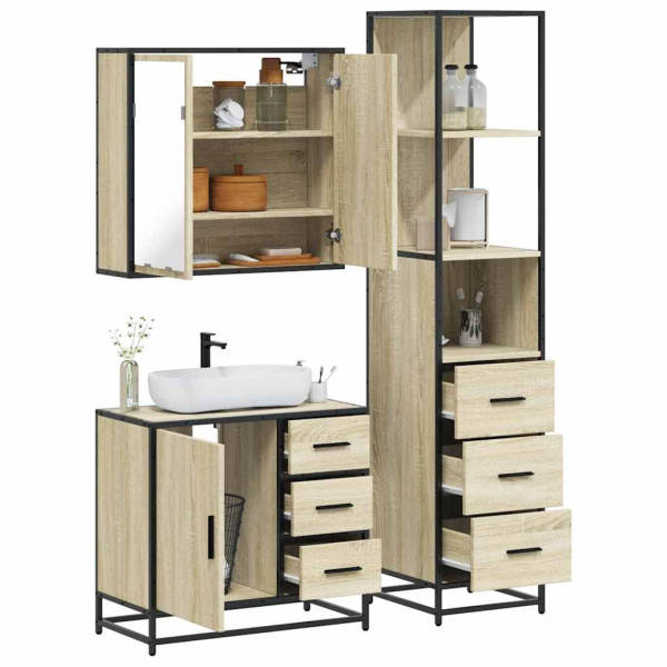 Set de muebles de baño 3 pzas madera contrachapada roble Sonoma D