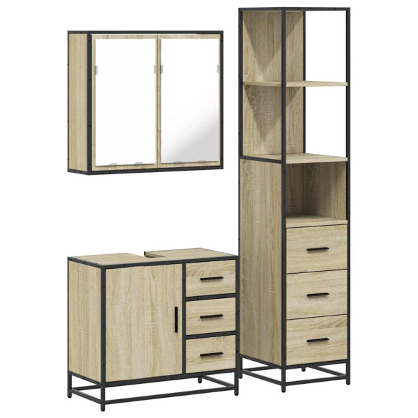Set de muebles de baño 3 pzas madera contrachapada roble Sonoma M 2