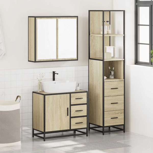 Set de muebles de baño 3 pzas madera contrachapada roble Sonoma M 3