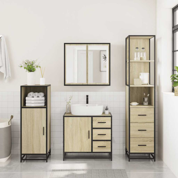 Set de muebles de baño 3 pzas madera contrachapada roble Sonoma M 4