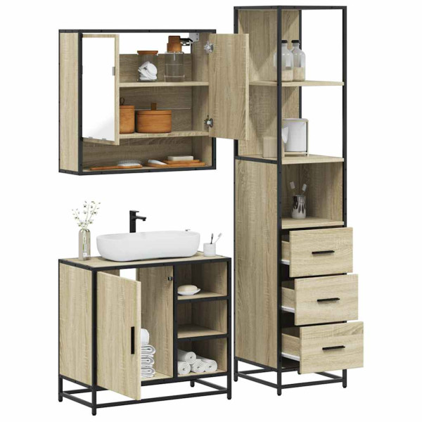 Set de muebles de baño 3 pzas madera contrachapada roble Sonoma D