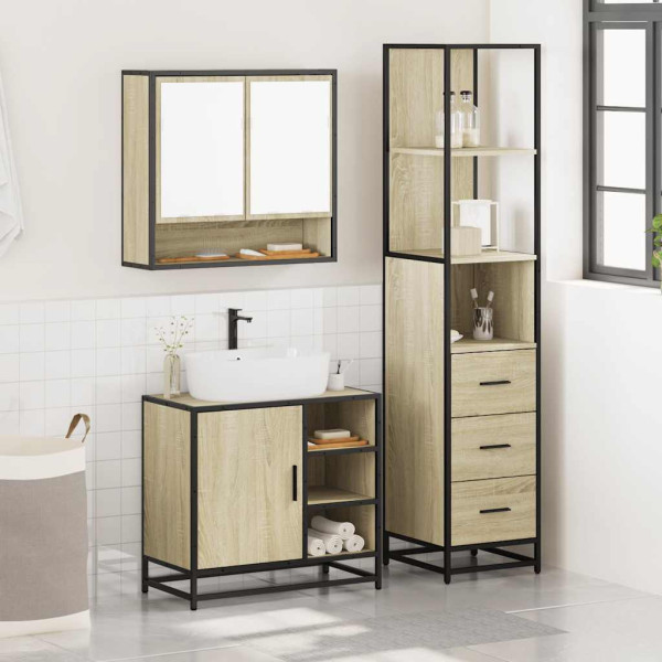 Set de muebles de baño 3 pzas madera contrachapada roble Sonoma M 3