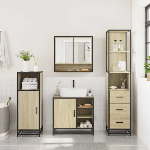 Set de muebles de baño 3 pzas madera contrachapada roble Sonoma M 4