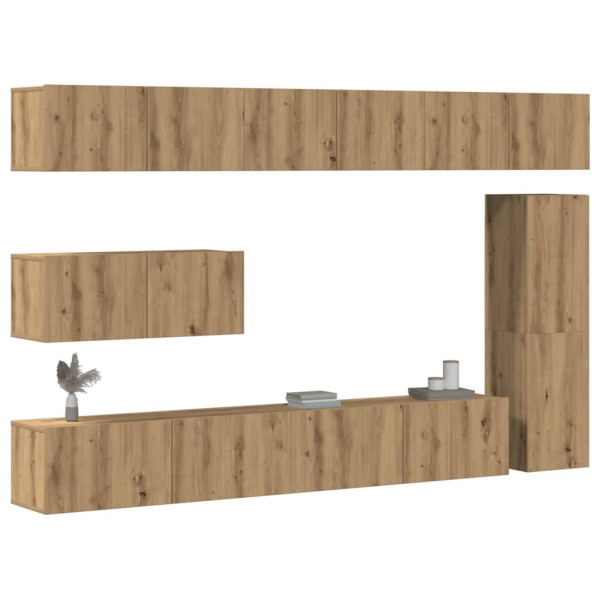 Mueble para TV de pared madera contrachapada artesanal 7 piezas D