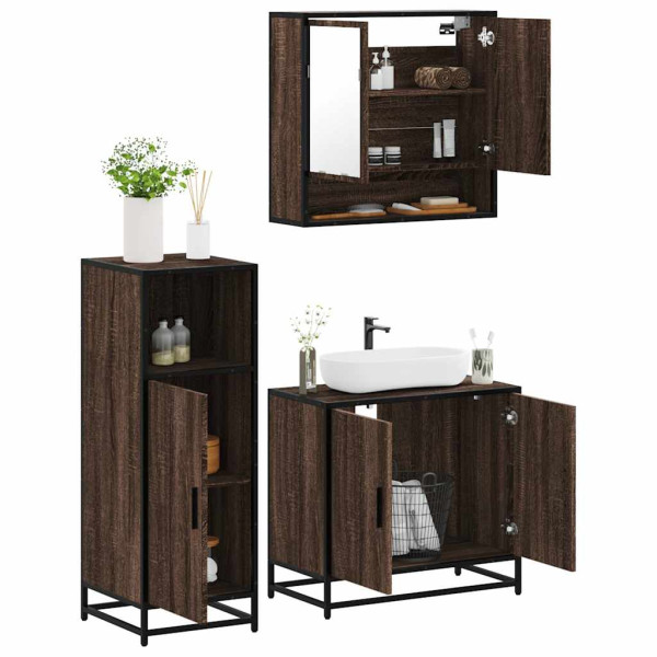 Set de muebles baño 3 pzas madera contrachapada roble marrón D