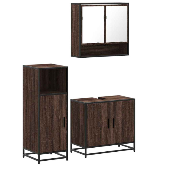Set de muebles baño 3 pzas madera contrachapada roble marrón M 2