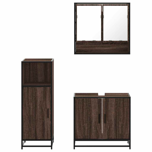 Set de muebles baño 3 pzas madera contrachapada roble marrón M 5