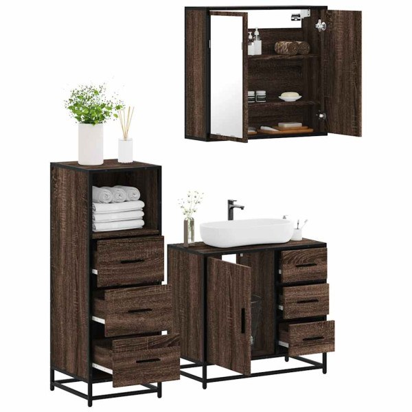 Set de muebles baño 3 pzas madera contrachapada roble marrón D