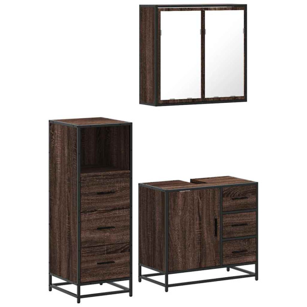 Set de muebles baño 3 pzas madera contrachapada roble marrón M 2