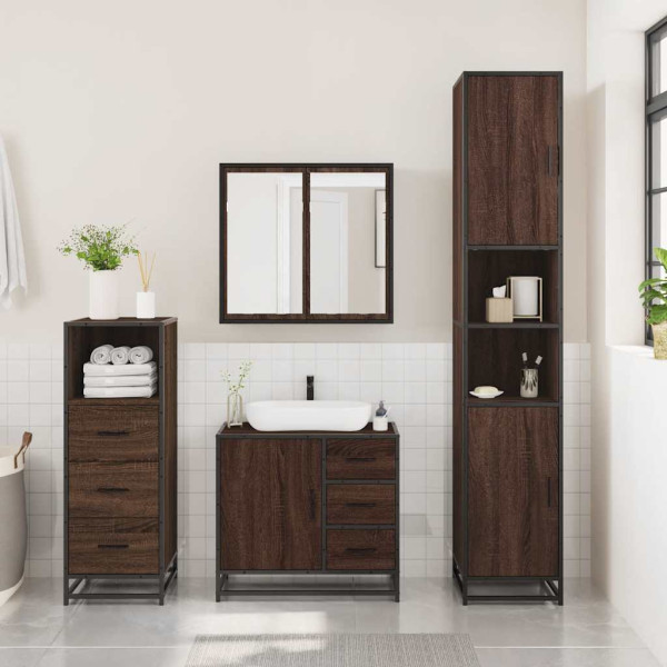 Set de muebles baño 3 pzas madera contrachapada roble marrón M 3