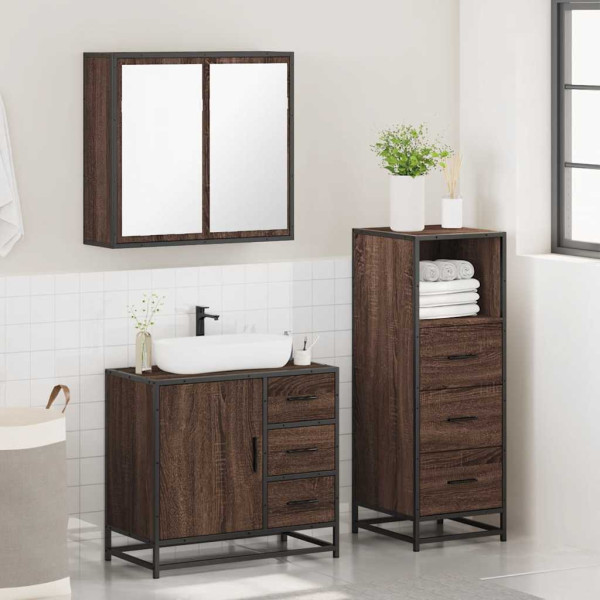 Set de muebles baño 3 pzas madera contrachapada roble marrón M 4